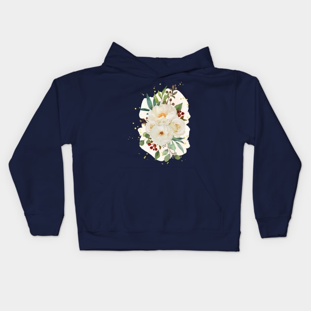 Roses Peony Flower Kids Hoodie by Mako Design 